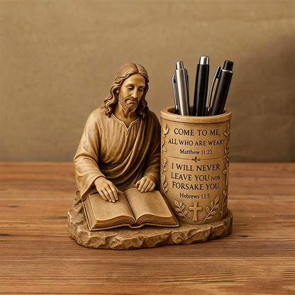 📚🔥 【Limitovaná zľava -50%】Nový živicový držiak na pero s biblickým veršom, vintage dekoratívna ozdoba