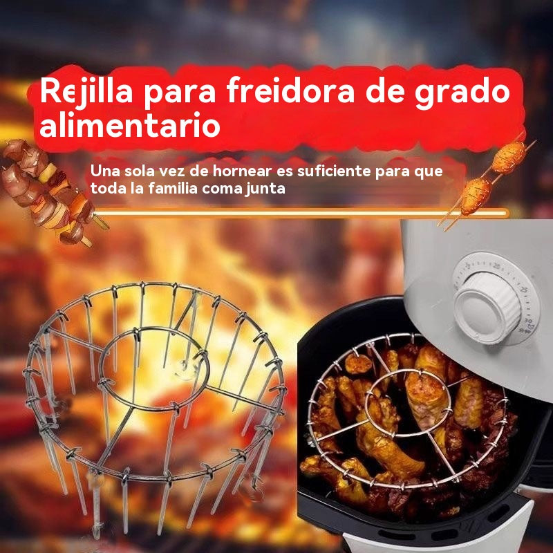 【💥Compra 1 y llévate 1 gratis】🍢🍖🍗Parrilla de acero inoxidable 304 con 24 brochetas para horno freidora de aire