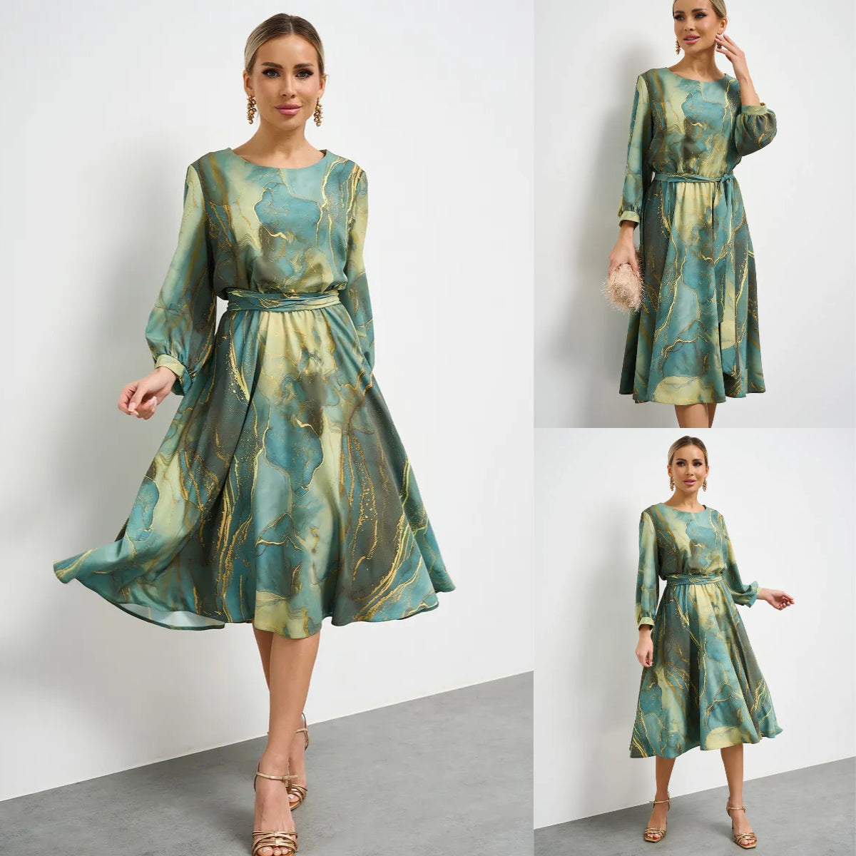 🌲👗【S-5XL】Spring Fairy elegancka zielona sukienka z rękawem