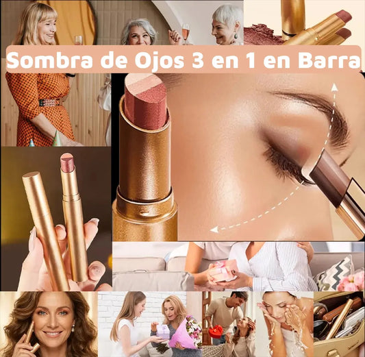 【Compra 1 y recibe 1 gratis】 ✨Sombra de Ojos 3 en 1 en Barra – Brillo Instantáneo, Efecto Lifting y Larga Duración 💄