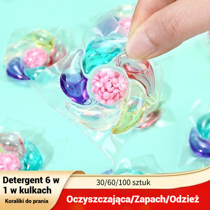 ✨👚【30 sztuk】🌈Bardzo duże wiadro 6 w 1 pachnące kulki do prania usuwają plamy i pozostawiają zapach, skutecznie eliminują roztocza i bakterie