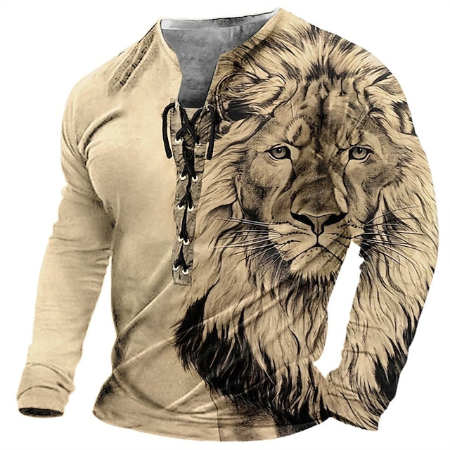 🦁🦁Pánske ležérne tričko s dlhým rukávom s 3D potlačou