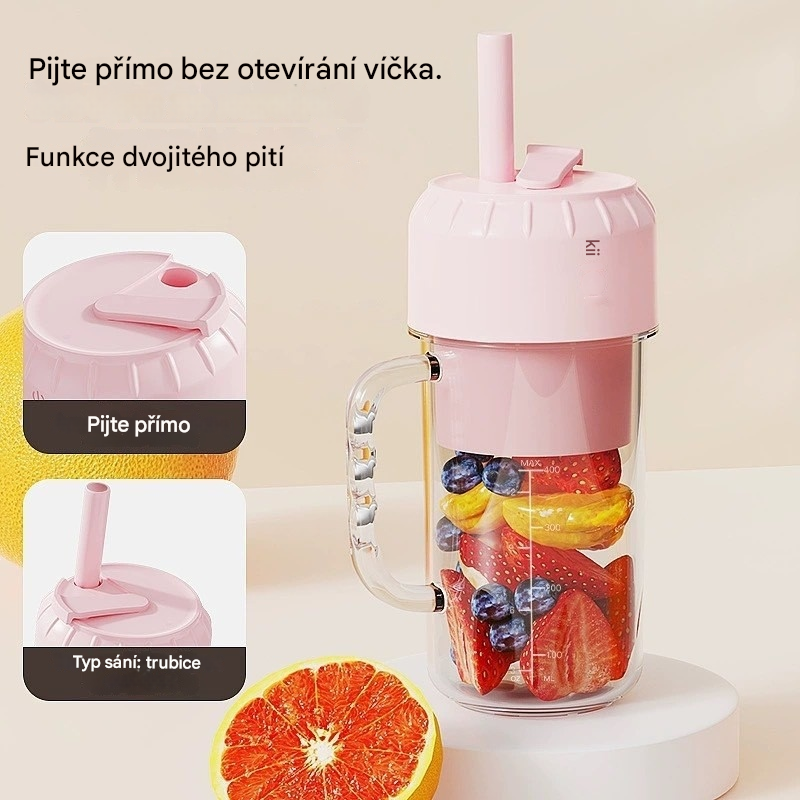✨🍎【400 ml】Přenosný odšťavňovač – vezměte si ho kamkoli s sebou a vychutnejte si čerstvé a zdravé ovocné i zeleninové šťávy kdykoli.