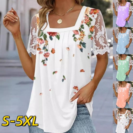 🔥【S-5XL】💖🎁Стилен дамски топ с къс ръкав | Ново поступление 2026, дишащ и удобен
