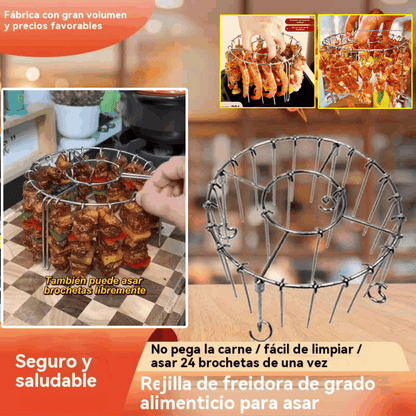 【💥Compra 1 y llévate 1 gratis】🍢🍖🍗Parrilla de acero inoxidable 304 con 24 brochetas para horno freidora de aire
