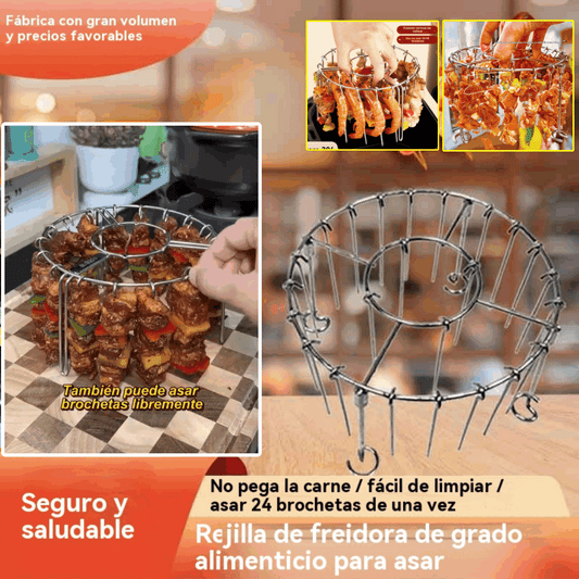 【💥Compra 1 y llévate 1 gratis】🍢🍖🍗Parrilla de acero inoxidable 304 con 24 brochetas para horno freidora de aire