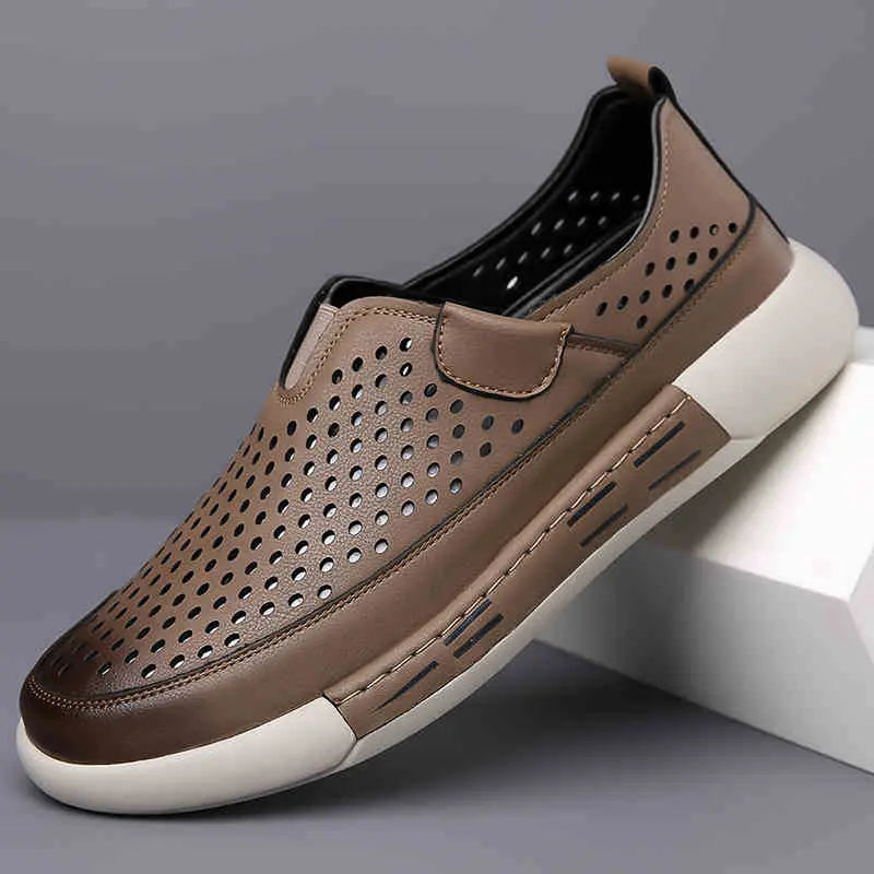 Nowe letnie męskie buty skórzane z miękką podeszwą, wygodne, oddychające, miękkie i odporne na zużycie