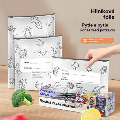 🥩【30kusů】Sáček z hliníkové fólie potravinářské kvality se zipem pro zachování čerstvosti, vhodný do domácí lednice