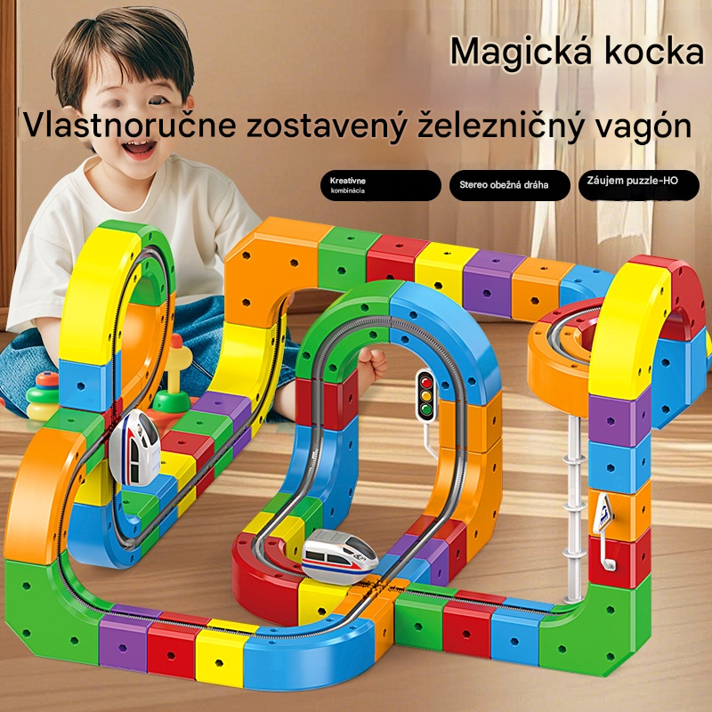 🎁🚄Hračka kocková koľajnica - Staviteľ elektrickej železnice --- Rozvíja kreativitu a logické myslenie 🎨🧠