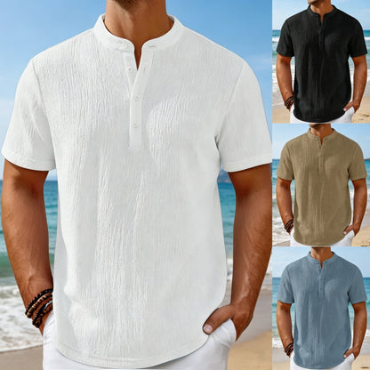 【S-4XL】Camiseta de hombre con una textura espectacular y cuello Henley: cómoda y elegante para el día a día.
