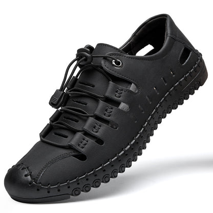 Męskie oryginalne skórzane buty z odkrytymi palcami, wydrążone, letnie, swobodne, oddychające - modne i stylowe