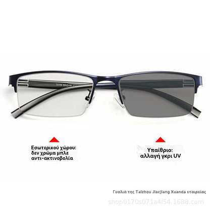 👓✨【50% zľava】🔥Metalické fotochromatické slnečné okuliare s polovičným rámom, dioptrické okuliare s anti-modrým svetlom, slnečné okuliare na šoférovanie