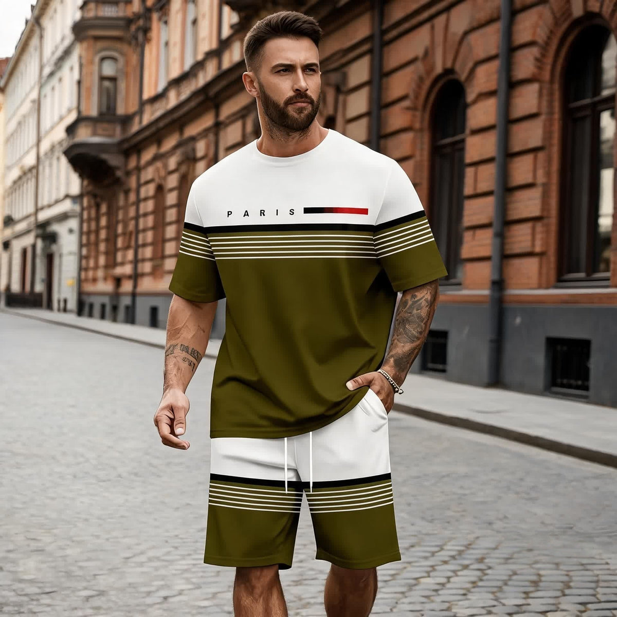 【S-5XL】Męski, luźny i wygodny zestaw składający się z koszuli z krótkim rękawem i szortów z nadrukiem.