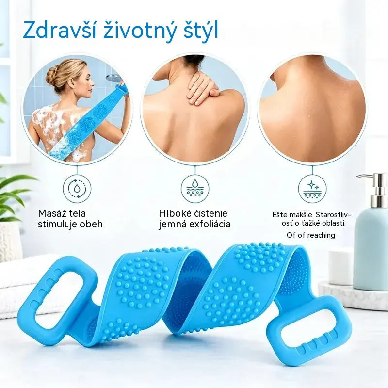 🔥2 kusy🔥🛁 Obojstranná silikónová rukavica do kúpeľa – extra dlhá telová drhnúca hubka na jednoduché čistenie chrbta