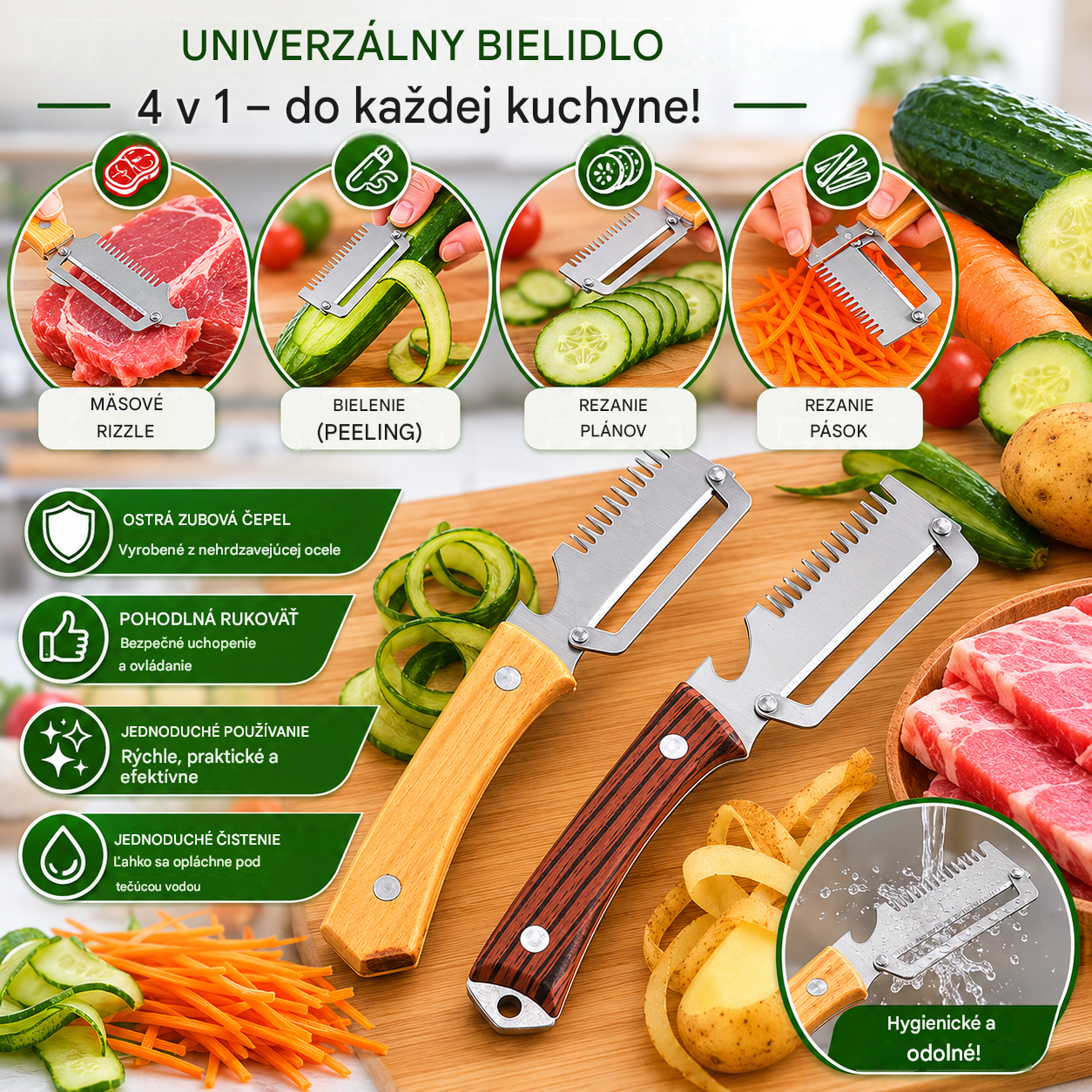 🔥Kúpte 1 a získajte 1 zadarmo (2 kusy)🧅🔪 Multifunkčná kuchynská škrabka 3 v 1: Šúpe, seká zeleninu, krája mäso a otvára fľaše! 🔥