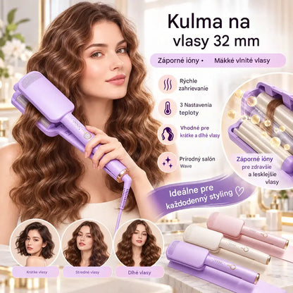 🔥Cena: 30 €✨ 🌸 32 mm kulma na vlny — Vytvára veľké, jemné vlny so 4 nastaveniami teploty a technológiou negatívnych iónov — Užite si profesionálny styling doma 💇‍♀️