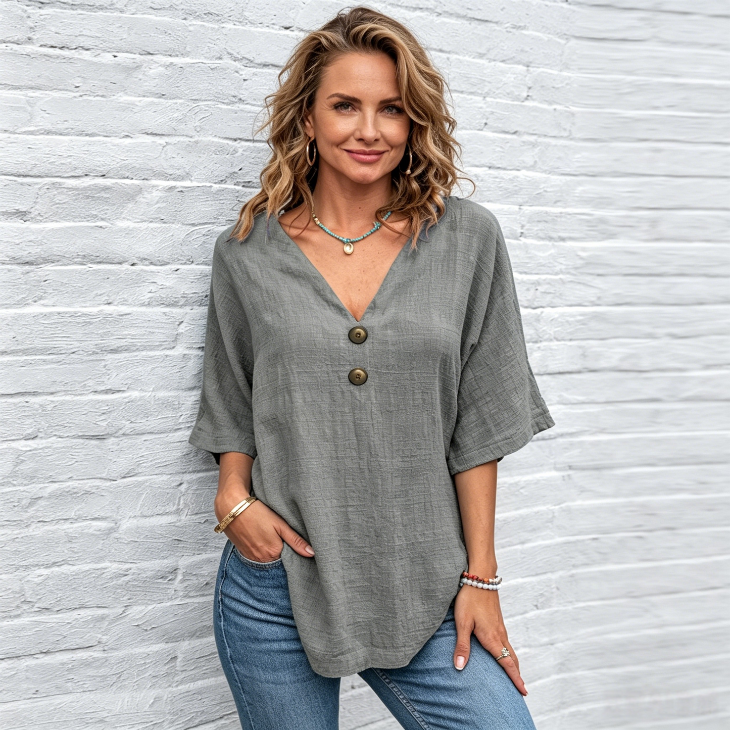 【S-XXL】Top de manga corta con cuello en V para mujer, nuevo modelo 2026.
