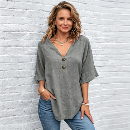 【S-XXL】Top de manga corta con cuello en V para mujer, nuevo modelo 2026.