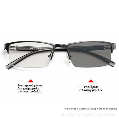 👓✨【50% zľava】🔥Metalické fotochromatické slnečné okuliare s polovičným rámom, dioptrické okuliare s anti-modrým svetlom, slnečné okuliare na šoférovanie