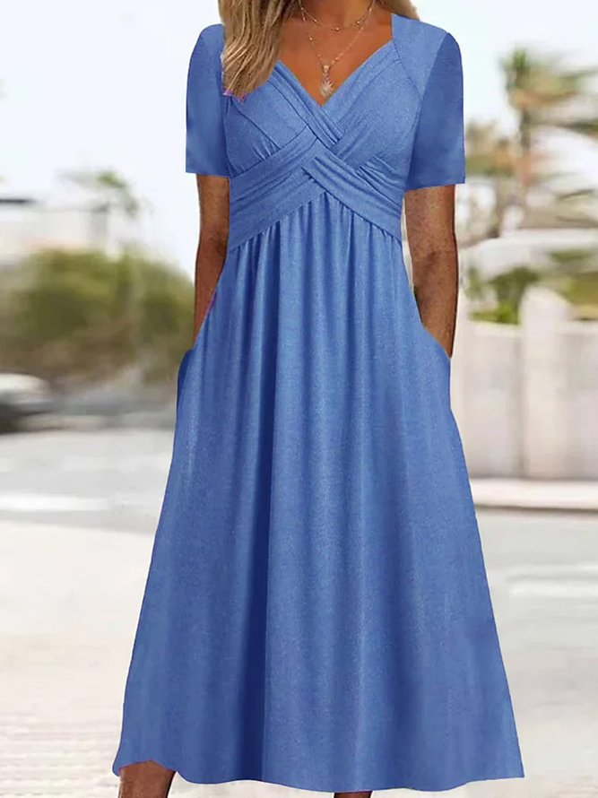 👗Kúpte jeden a druhý dostanete zadarmo🌷【S-3XL】Jarné a letné šaty 2025, nový štýl, jednofarebný, s výstrihom do V, jednoduché, elegantné, ležérne
