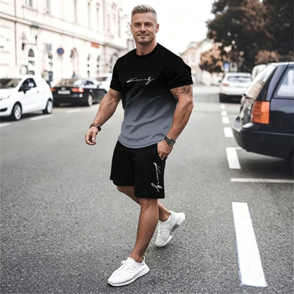 ✨【Pago contra entrega】Conjunto de dos piezas de verano para hombre: camiseta de manga corta + pantalones cortos