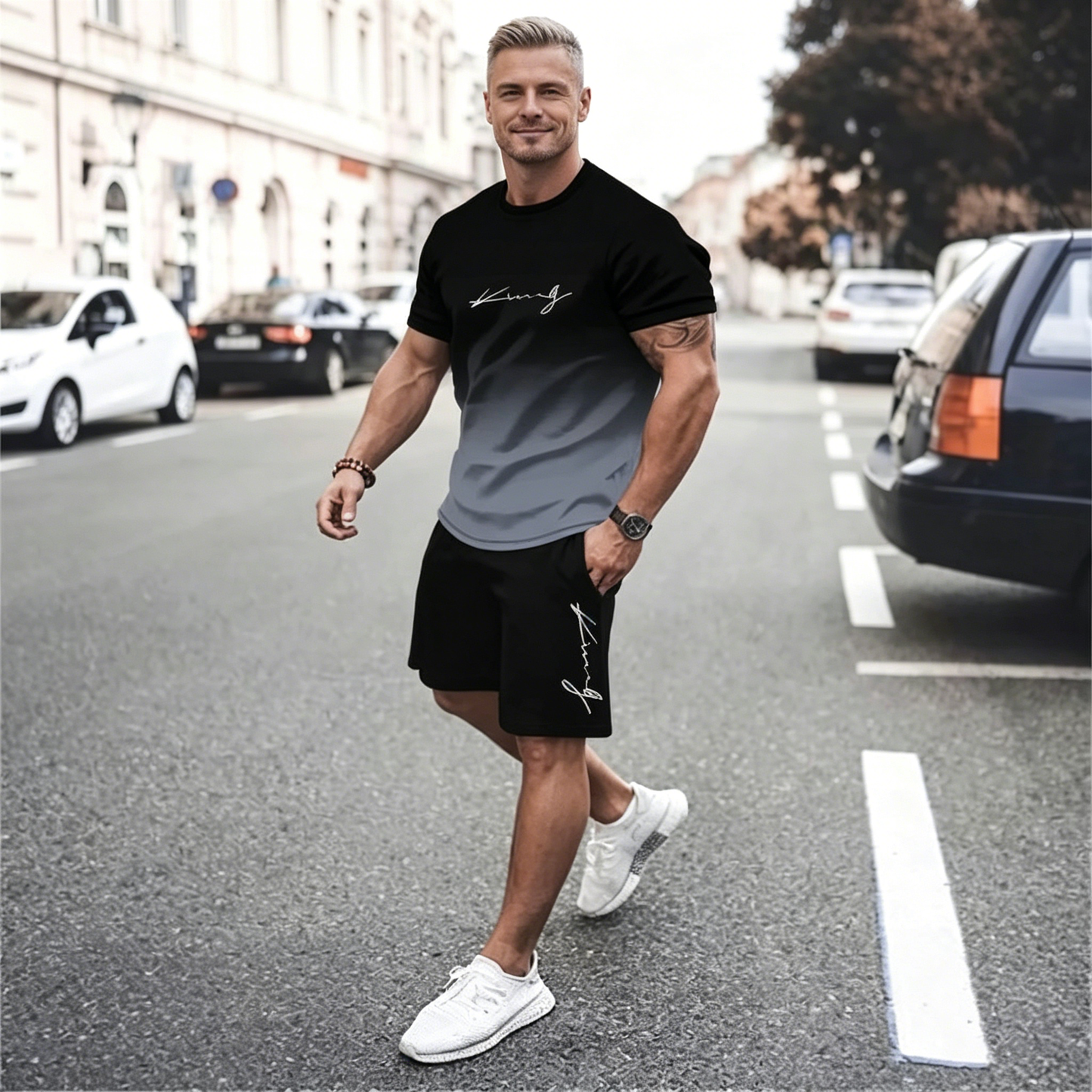✨【Pago contra entrega】Conjunto de dos piezas de verano para hombre: camiseta de manga corta + pantalones cortos
