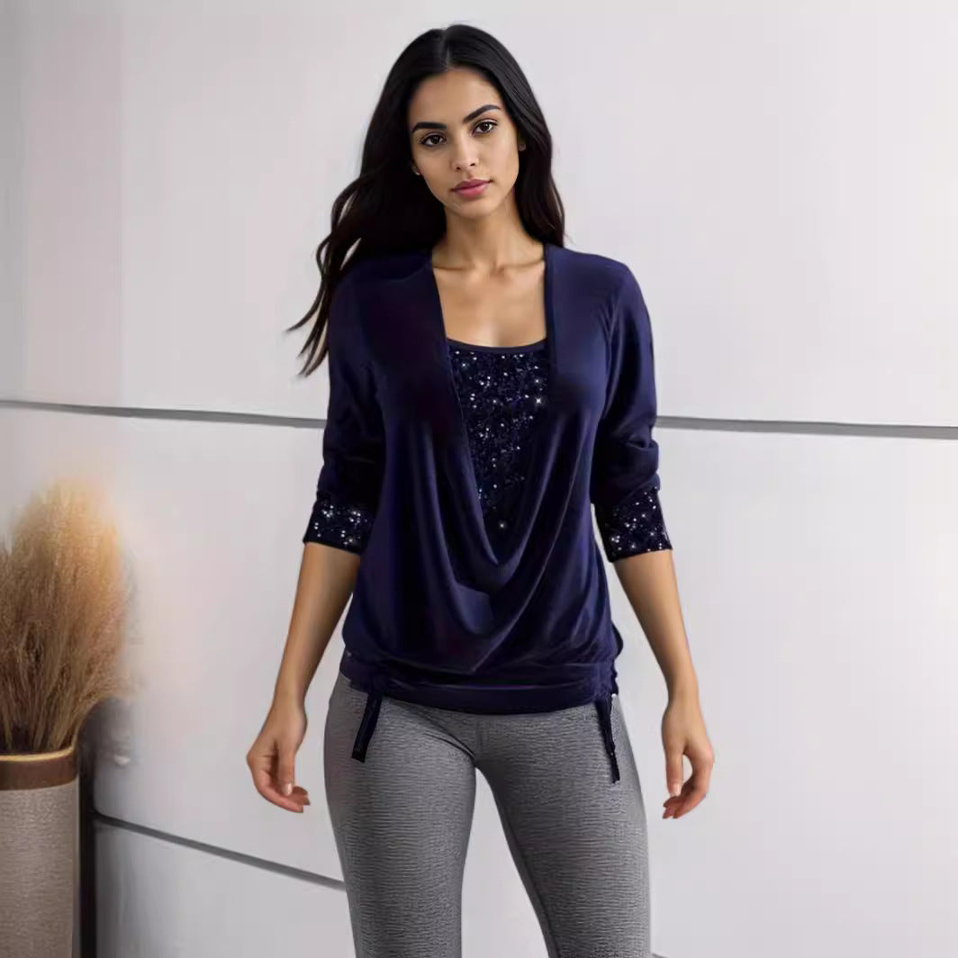 🥰【Купете едно, вземете второ безплатно】❄️【S-5XL】Нов дамски топ с дълъг ръкав и пайети, големи размери, 2026