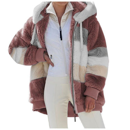 ✨【Sezónna akcia -50%】Široká plyšová bunda s kapucňou a vreckami na zips