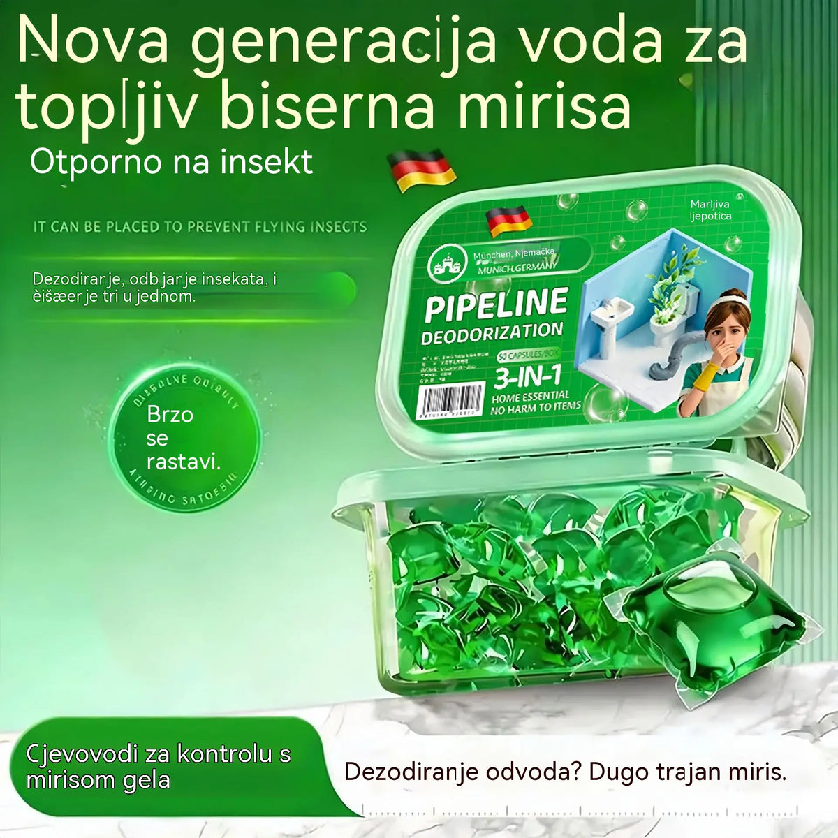 3 pakiranja (150 tableta) 🔥🎉1 komad / 0.17 eura🎉. Bio-enzimske kapsule za uklanjanje neugodnih mirisa iz odvoda.