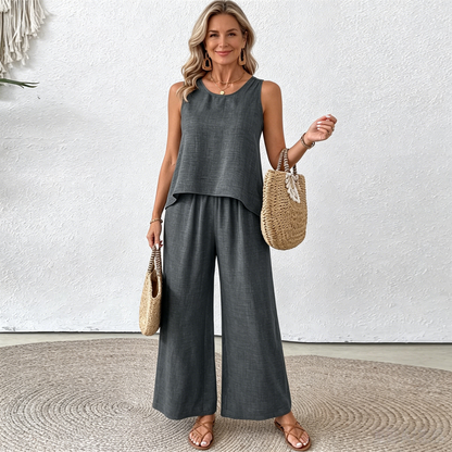 ✨👗 [S-XXL] Nuevo conjunto de dos piezas de encaje calado de color liso a la moda