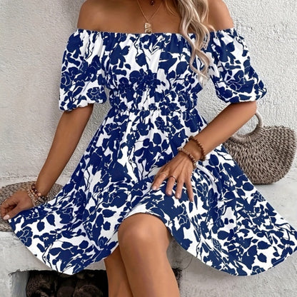 👗Плащане при доставка👍Рокля с щампа и голи рамене👍|Ново поступление 2026|Удобна и стилна