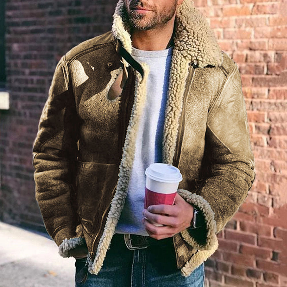 ❄️ 【50% de descuento】Chaqueta retro de felpa con cuello vuelto y cremallera, cálida y cómoda