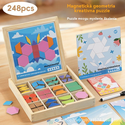 🔥👶🧩【Limitovaná zľava -50%】Obľúbená magnetická drevená tangramová skladačka, detská vzdelávacia a rozvojová hračka【248 dielikov】