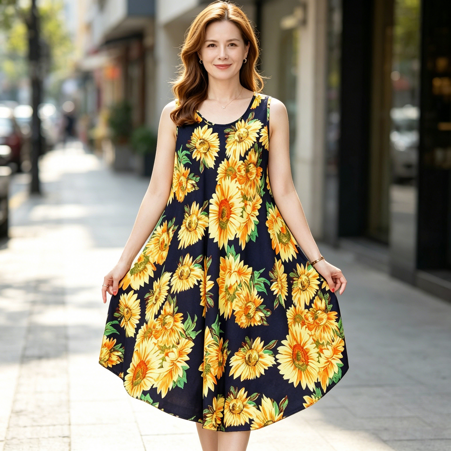 【S-XXL】Nuevo vestido sin mangas con estampado retro para mujer en tallas grandes