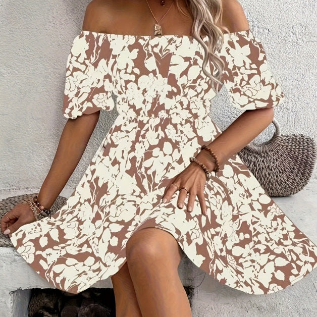 👗Плащане при доставка👍Рокля с щампа и голи рамене👍|Ново поступление 2026|Удобна и стилна