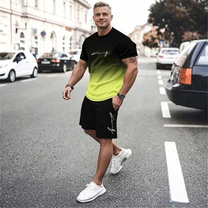 ✨【Pago contra entrega】Conjunto de dos piezas de verano para hombre: camiseta de manga corta + pantalones cortos