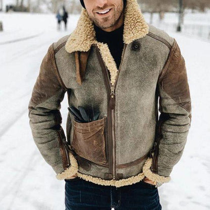 ❄️ 【50% de descuento】Chaqueta retro de felpa con cuello vuelto y cremallera, cálida y cómoda