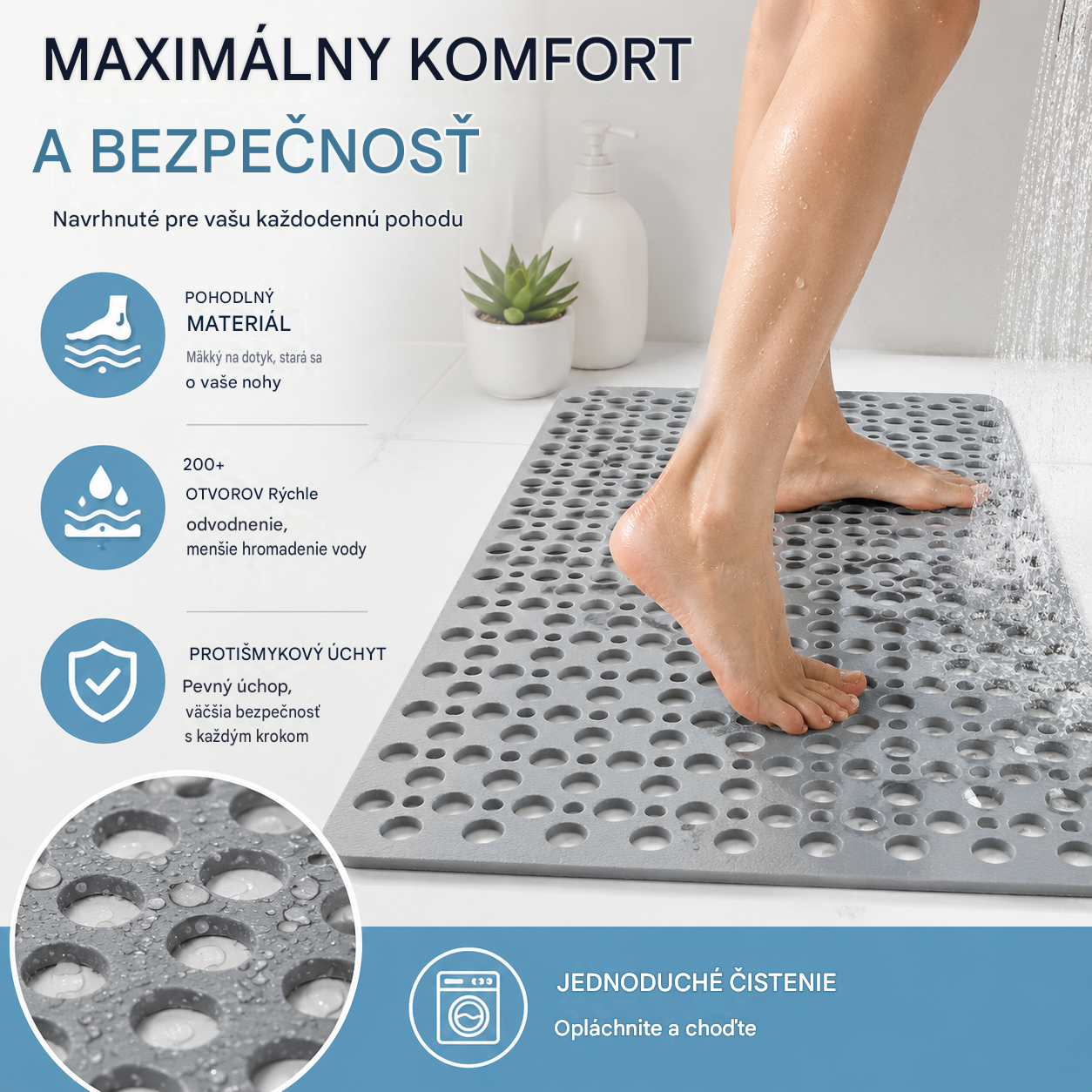🛁【70x38cm】Protišmyková antibakteriálna bezpečnostná podložka do sprchy 🚿 Účinne predchádza pádom a zraneniam.
