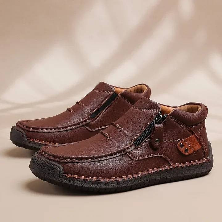 👞 Pantofi casual bărbătești din piele, lucrați manual, vârf larg