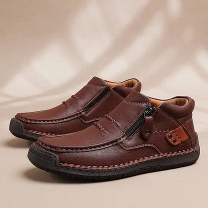 👞 Pantofi casual bărbătești din piele, lucrați manual, vârf larg