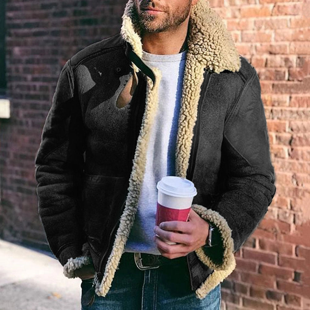 ❄️ 【50% de descuento】Chaqueta retro de felpa con cuello vuelto y cremallera, cálida y cómoda