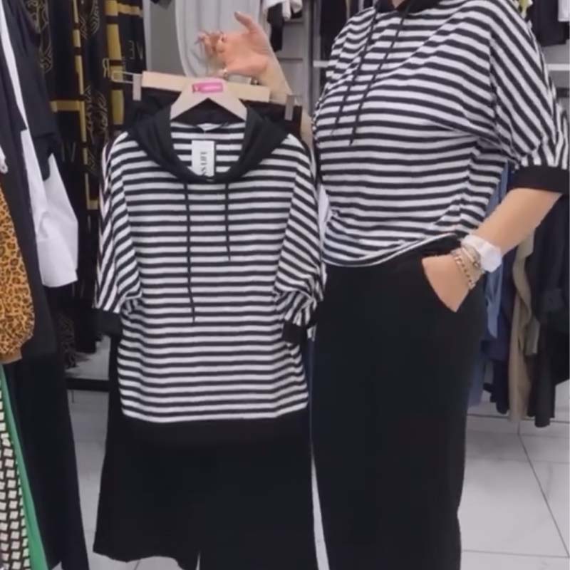 💥 Wyprzedaż! Stylowy zestaw damski: top w paski i eleganckie spodnie