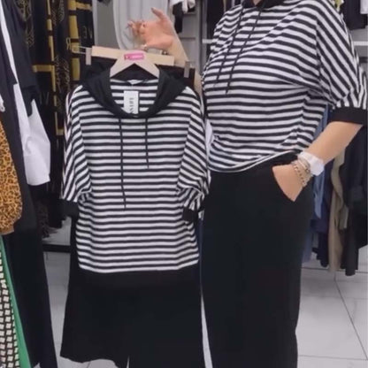💥 Wyprzedaż! Stylowy zestaw damski: top w paski i eleganckie spodnie