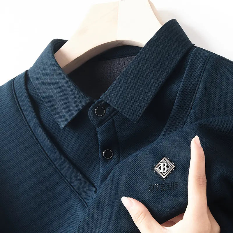 👔🔥【M-4XL】Nové pánske zimné polo tričko s golierom a flísovou podšívkou vo veľkých veľkostiach.