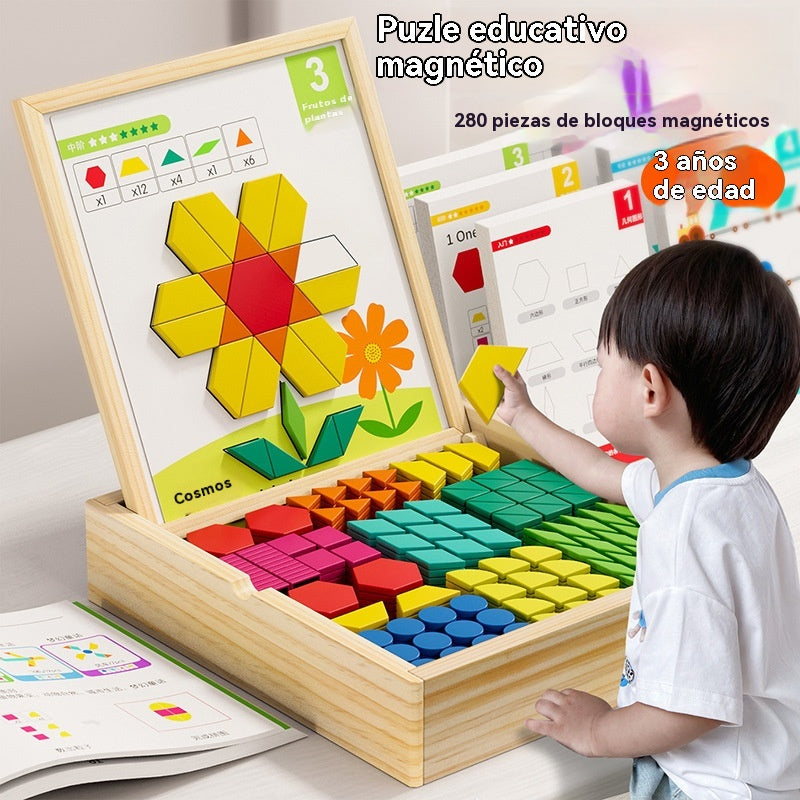 👶🌈🧩【144 piezas】🔥Juguete de rompecabezas tangram de madera magnético, entrenamiento cerebral y juguete educativo para niños, estimula el pensamiento