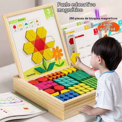 👶🌈🧩【144 piezas】🔥Juguete de rompecabezas tangram de madera magnético, entrenamiento cerebral y juguete educativo para niños, estimula el pensamiento