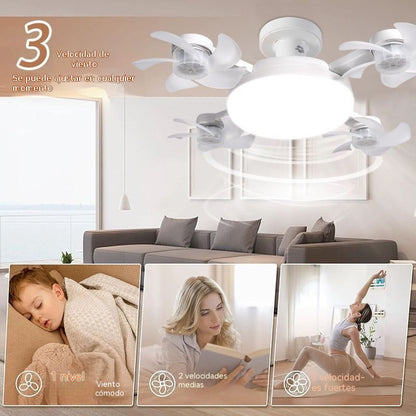 【50% de descuento en pedidos realizados hoy】Ventilador tipo dron de cuatro aspas con luz E27 y control remoto