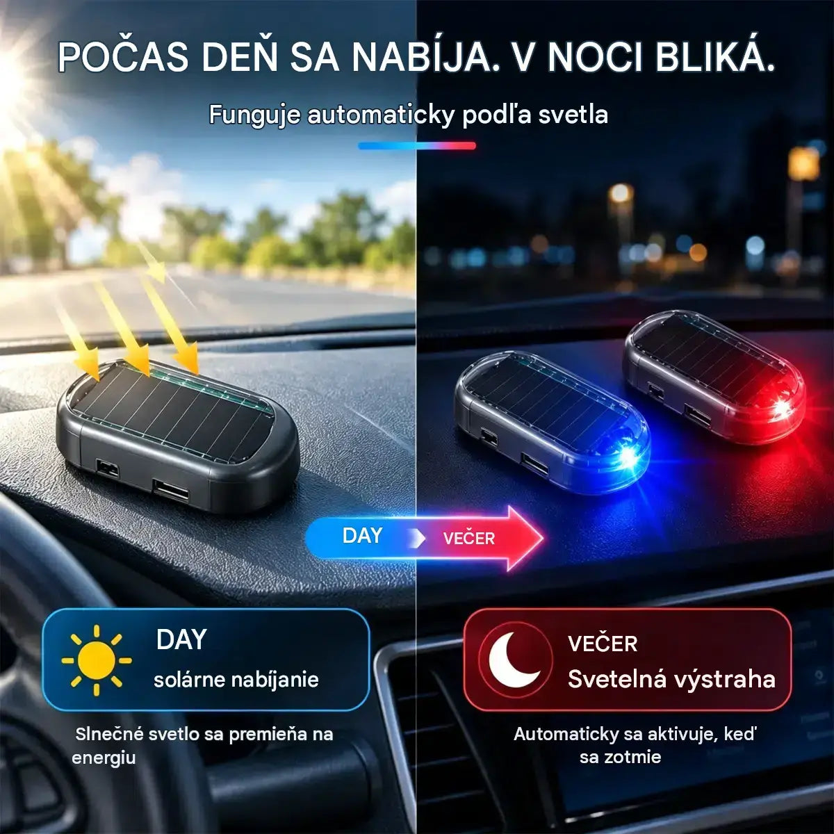 🚗【Balenie 2 kusov】 Kompaktné solárne LED blikajúce svetlo proti krádeži