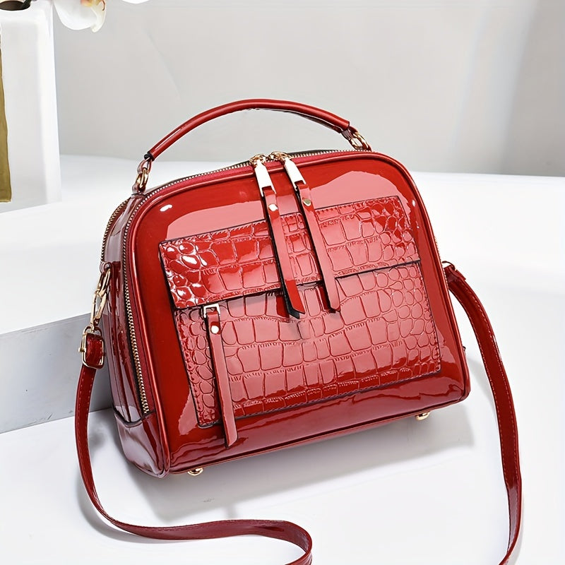 👜👜 【Oferta por tiempo limitado -50%】Bolso de mano elegante de cuero charol con estampado de cocodrilo