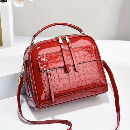 👜👜 【Oferta por tiempo limitado -50%】Bolso de mano elegante de cuero charol con estampado de cocodrilo